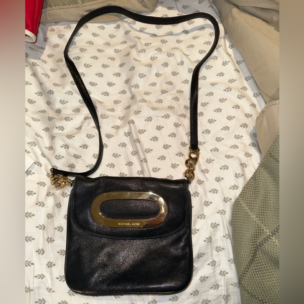 Vintage Michael Kors Black Leather Crossbody Bag – Gold Hardware